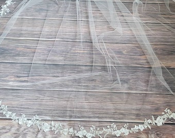 130" Inches Long -  Lace Beaded Cathedral Wedding Veil -  Long Veils - 130" inches long on Comb, Lace Cathedral Veil, Royal Cathedral Veil