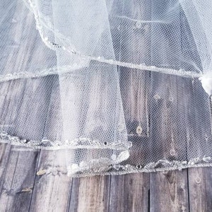 42&quot; - Crystal Beaded Fingertip Veils with Silver Bugle Beads, Rhinestones with a Silver Metallic Edge - Angel Cut Style - Cascade Drop