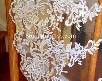 120" Sequin Beaded Cathedral Lace Wedding Veil  - Long Veils - 120" inches long - Lace Cathedral Veil, Veils With Lace
