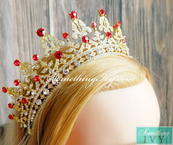 Fast Ship Ruby Red & Tiara Gold Headband -