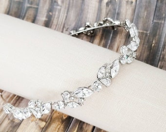 Fast Ship - Crystal Marquis Silver Headband, Silver Headband, Crystal Headbands, Wedding Headbands, Sweet 16 Headbands