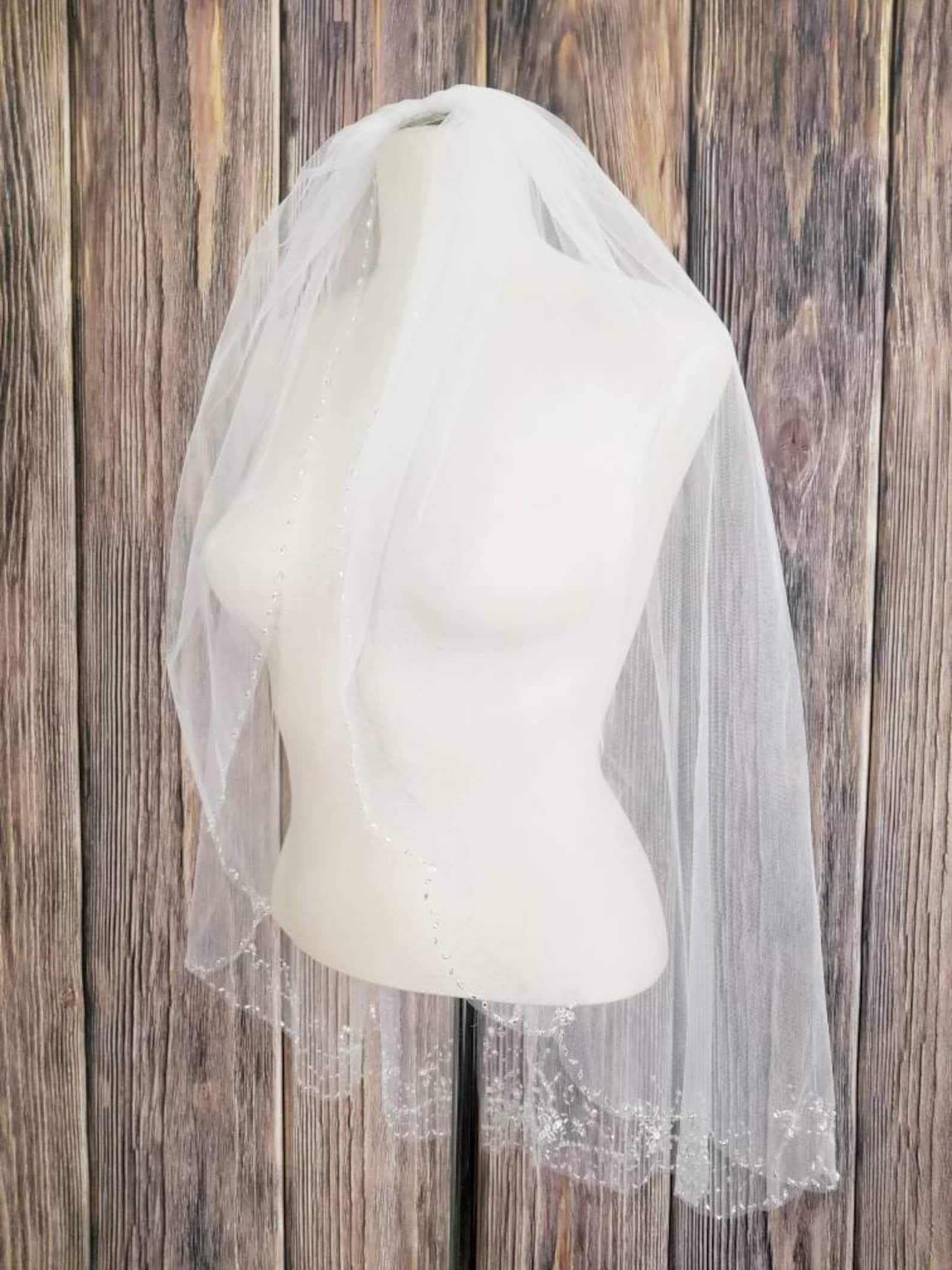 36 Inch Beaded Veil With Bugles Beads Rhinestones Etsy