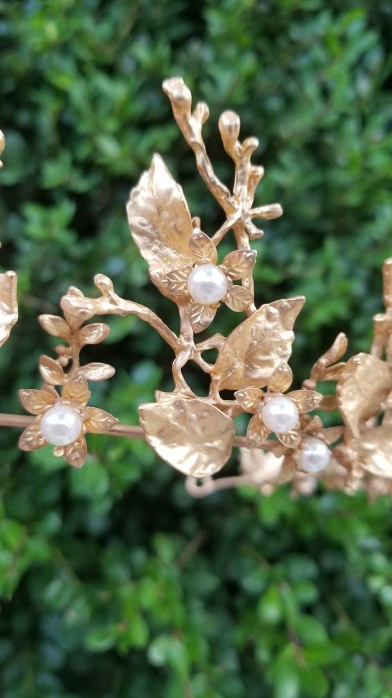 Fast Ship -2.5" Baroque Pearl Matte Gold Crown, Gold Hair Tiara, Gold & Pearl Tiara - Baroque - Sweet 16 Crown - Gold Crown - image 8