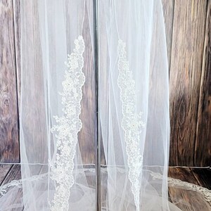 120&quot; Cathedral Alencon Beaded Lace Ivory Wedding Veil  - Long Veils - 120&quot; inches long - Lace Cathedral Veil, Veils With Lace
