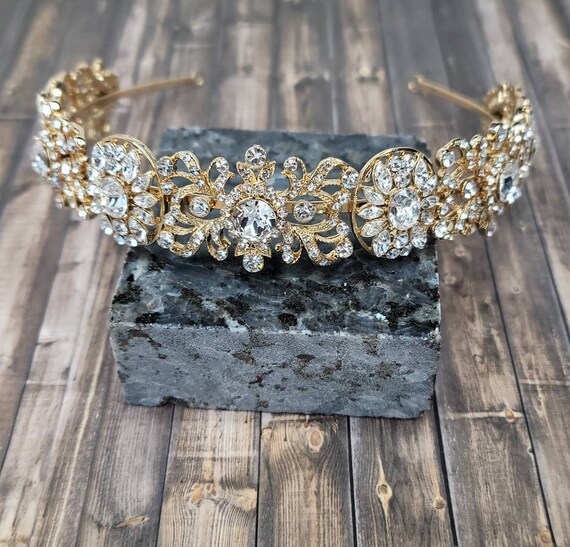Gold Crystal Tiara Headband Amazon.com : VELSCRUN Gold Crystal Tiara Headband, Crowns  main image 4