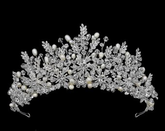 3" Queen Silver and Pearl Crown- Pageant Crown - Silver Wedding Crown - Bridal Crown - Debutante Crown -  Gatsby Pearl Crown - Silver Crown