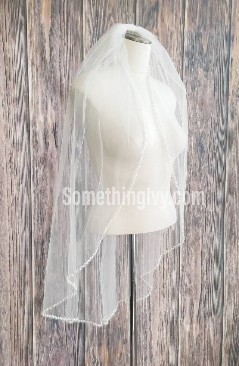 41 Pearl Crystal Beaded Edge Wedding Veil Pearl Etsy
