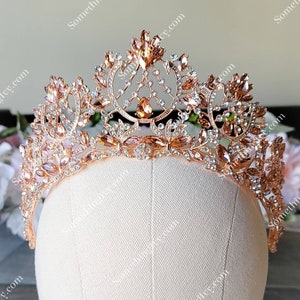 Fast Ship - 3&quot; Rose Gold Tiara with Champagne & Amber - Rose Gold High Tiara -  Rose Gold Crown - Crown - Quince Crown Tiara Rose Gold