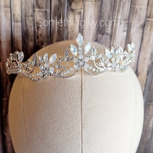 Fast Ship - Opal/Silver Queen Crown Opal Silver - Quince Crown- Pageant Crown - Wedding Crown - Bridal Crown - Blue Opal Debutante Crown