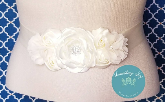 Ivory/cream Satin Sash, Flower Ivory Wedding Belt, Ivory  display picture 1