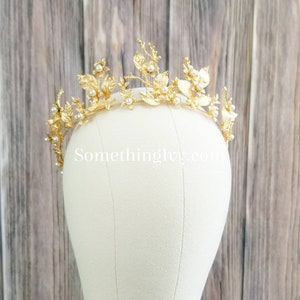 Fast Ship -2.5" Baroque Pearl Matte Gold Crown, Gold Hair Tiara, Gold & Pearl Tiara - Baroque - Sweet 16 Crown - Gold Crown - image 4