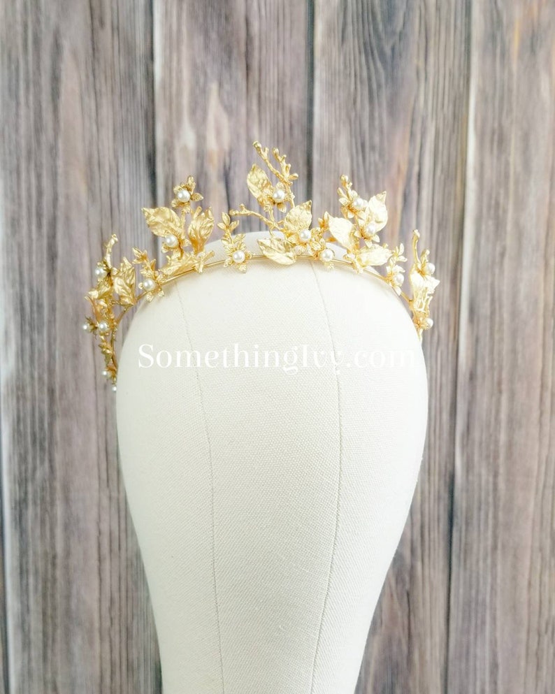 Fast Ship -2.5" Baroque Pearl Matte Gold Crown, Gold Hair Tiara, Gold & Pearl Tiara - Baroque - Sweet 16 Crown - Gold Crown - image 4