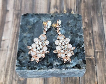 2" - Opal Rose Gold Drop Earrings - Rose Gold Opal Earrings - Rose Gold Rhinestone Earrings -Rose Gold Dangle Earrings