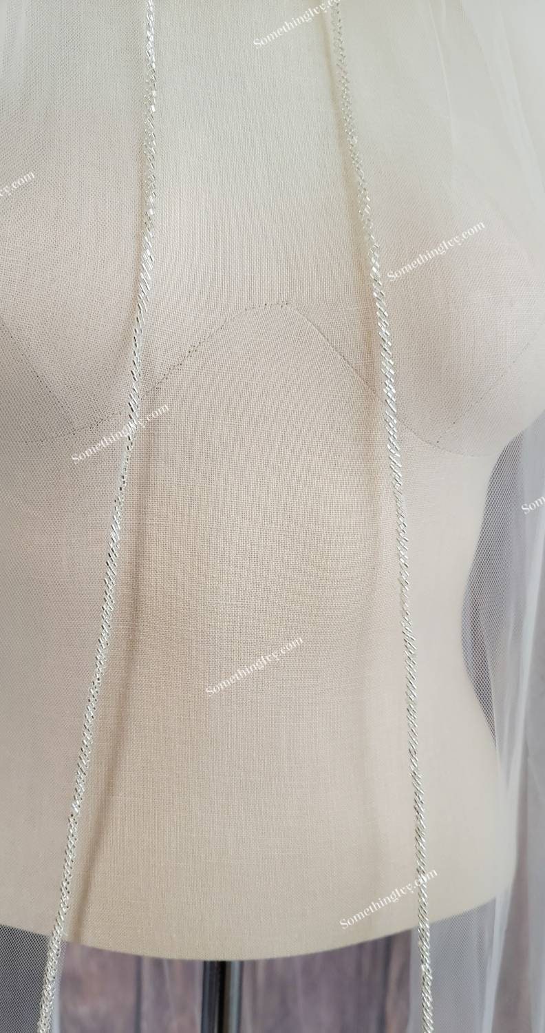 144 Inches Long - Seed Bead Cathedral Length Veil - Royal Cathedral Length Veil - Silver Seed Beads