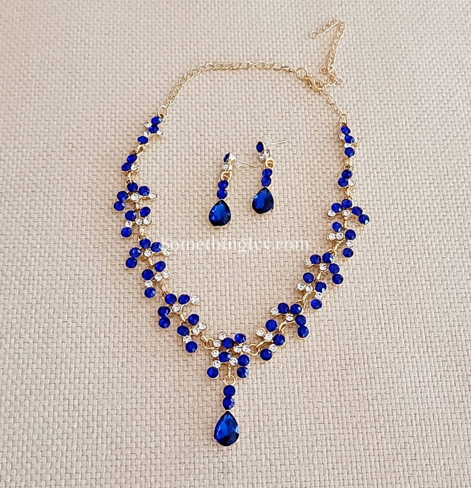 Matching Set - Sapphire Blue Necklace and Earrings - Royal