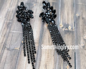 3.5" - Pendientes colgantes negros - Pendientes de araña negros - Pendientes de pedrería negros - Pendientes de fiesta negros - Perforados