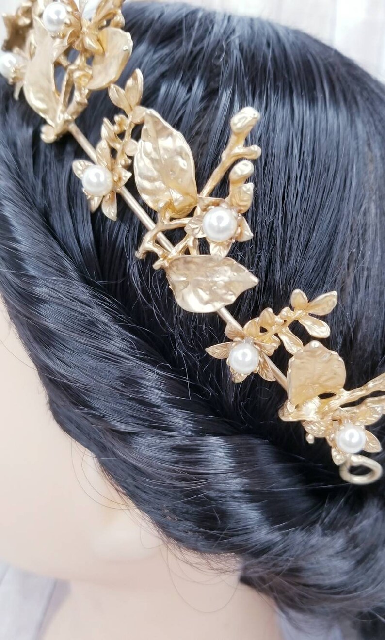Fast Ship -2.5" Baroque Pearl Matte Gold Crown, Gold Hair Tiara, Gold & Pearl Tiara - Baroque - Sweet 16 Crown - Gold Crown - image 10