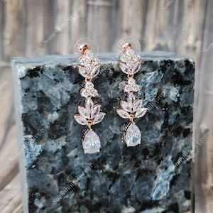 Rose Gold Drop Earrings - Rose Gold Chandelier Earrings - Rose Gold Rhinestone Earrings -Rose Gold Dangle Earrings