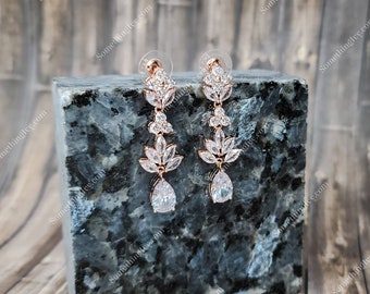 Rose Gold Drop Earrings - Rose Gold Chandelier Earrings - Rose Gold Rhinestone Earrings -Rose Gold Dangle Earrings