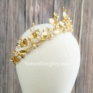 Fast Ship -2.5" Baroque Pearl Matte Gold Crown, Gold Hair Tiara, Gold & Pearl Tiara - Baroque - Sweet 16 Crown - Gold Crown - image 5