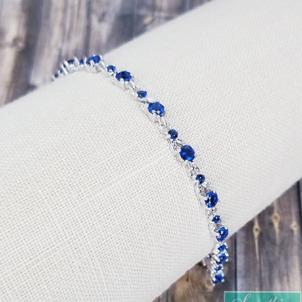 Something Blue Bracelet - Sapphire Blue Bracelet - Silver/Blue Bracelets - Wedding Bracelet - Royal Blue Crystal Bracelet