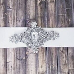 Crystal Sash Brooch Belt - Silver Rhinestone Sash- Crystal Brooch Belt - Rhinestone Wedding Brooch Sash