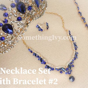 Fast Ship - 2.5" Crown Set- Blue & Gold Tiara with Sapphire Blue Stones -  Gold High Tiara -  Gold Crown with Royal Blue Stones and Jewelry