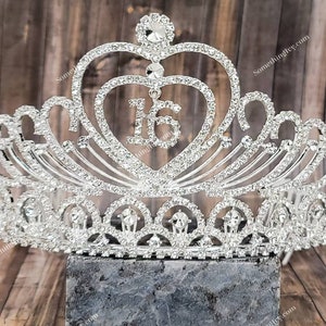 3.2&quot; Sweet 16 Quince Crown- Sweet 16 Silver Pageant Crown - Sweet 16 Crown - Debutante Crown - Sweet 16 Crown