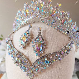 Crown Set - Multi Color 2.5" Queen Crown  Silver with A/B Crystals- Quince Crown- Pageant Crown - Wedding Crown - Debutante Crown