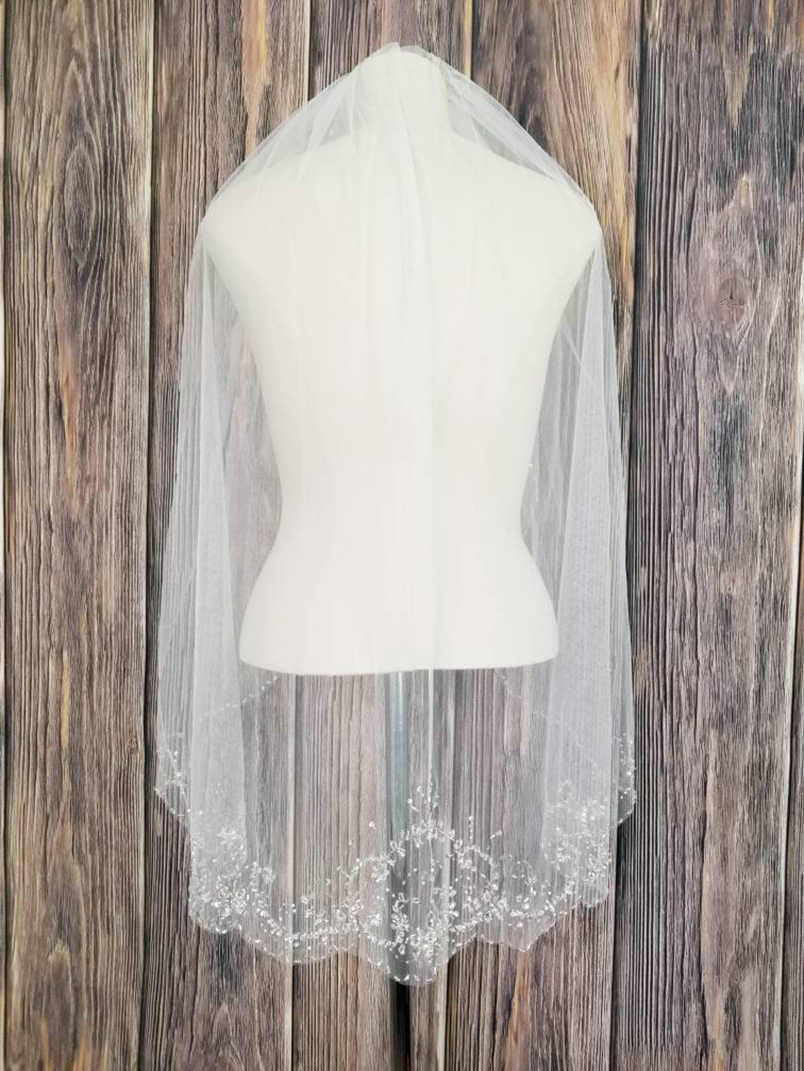 36 Inch Beaded Veil With Bugles Beads Rhinestones Etsy
