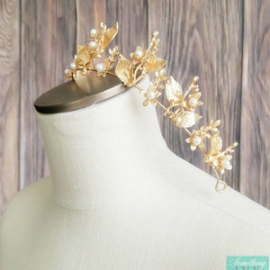 Fast Ship -2.5" Baroque Pearl Matte Gold Crown, Gold Hair Tiara, Gold & Pearl Tiara - Baroque - Sweet 16 Crown - Gold Crown - image 2