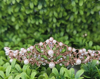 Ship Fast - 1&quot; Rose Gold Tiara - Rose Gold High Tiara -  Rose Gold Crown - Sweet 16 Rose Gold Crown - Quince Crown Tiara Rose Gold