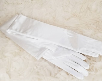 23&quot; Long - White Opera Gloves Satin - Formal Wear Gloves - Costume Gloves  - Bridal Satin Gloves - Debutante Gloves - Satin Gloves