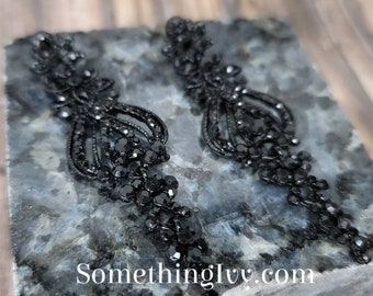 Envío rápido - 7,6 cm - Pendientes colgantes negros - Pendientes de araña negros - Pendientes de diamantes de imitación negros - Pendientes de fiesta negros - Perforados