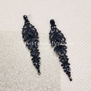 3.25&quot; - Black Drop Earrings - Black Chandelier Earrings - Black Rhinestone Earrings - Black Prom Earrings - Pierced
