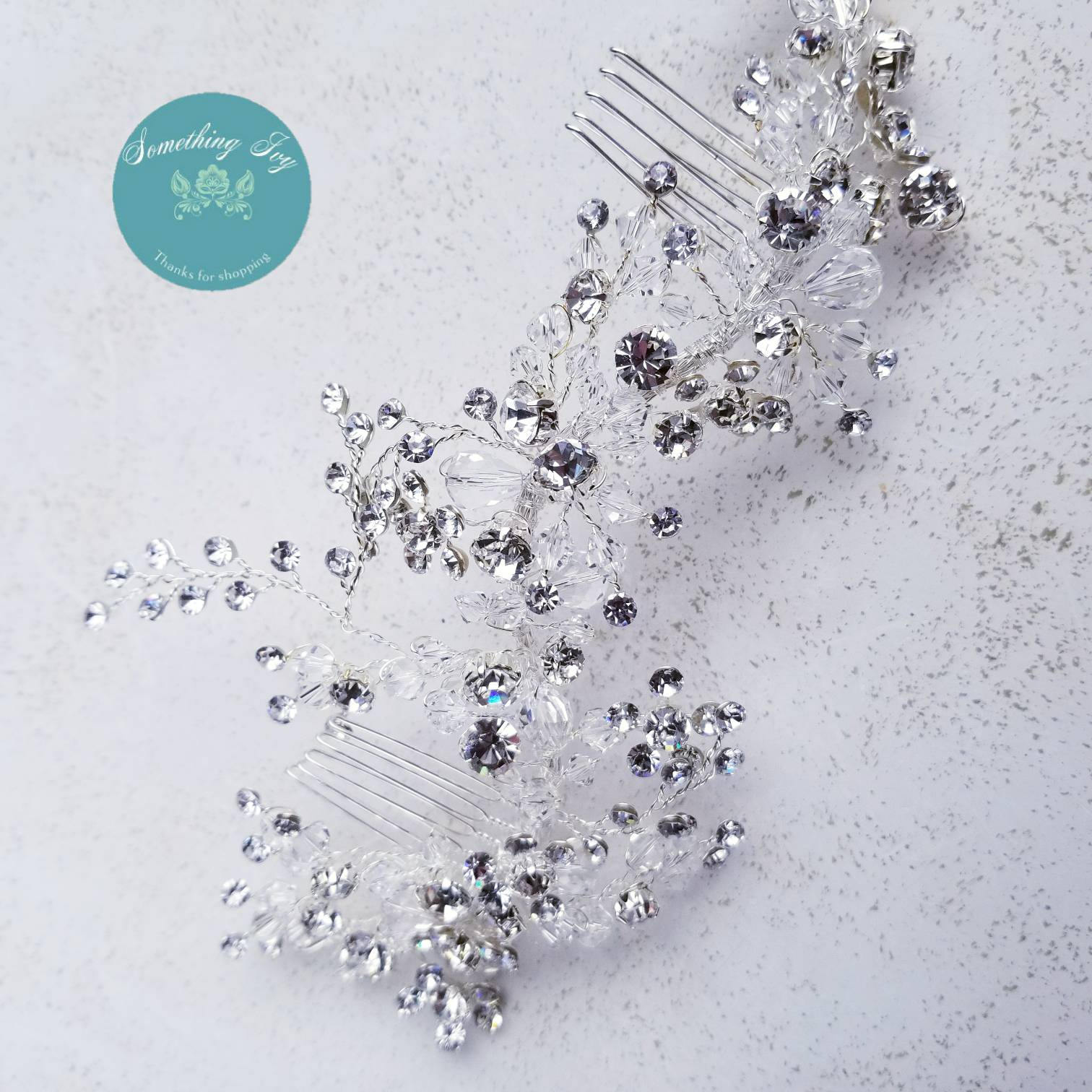 Crystal Silver Double Comb - Bridal Combs - Silver Combs - Art Deco ...