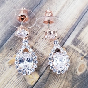 Rose Gold Drop Earrings - Rose Gold Chandelier Earrings - Rose Gold Rhinestone Earrings -Rose Gold Dangle Earrings