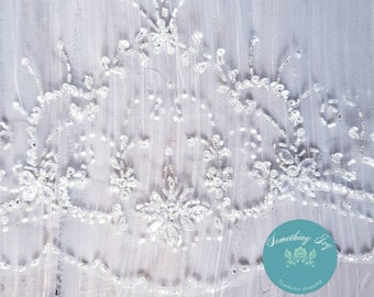 Fast Ship - 120&quot; Inches - Cathedral Heavy Beaded Scallop Edge - Cathedral Beaded Veil, Cathedral Beaded Veil, Bugles Beads, Sequins & Beads