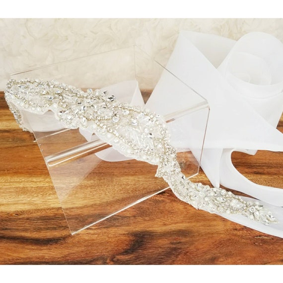 Rhinestone Beaded Crystal Bridal Sash with Organza Ribbon Bridal Sash Belt: Beaded Rhinestone, Silk Organza Ribbon - Etsy main image 3