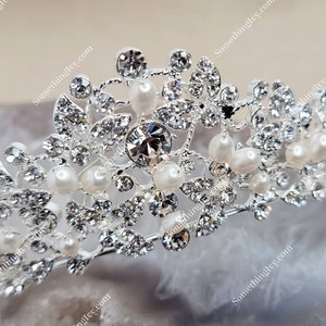 Crystal Pearl Tiara, Crystal Tiara Pearl Crown - Pearl ﹰTiaras - Tiaras with Pearls - Wedding Tiaras