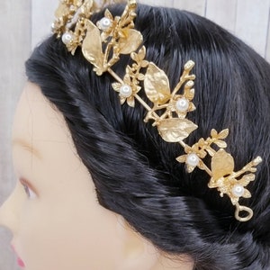 Fast Ship -2.5" Baroque Pearl Matte Gold Crown, Gold Hair Tiara, Gold & Pearl Tiara - Baroque - Sweet 16 Crown - Gold Crown - image 6