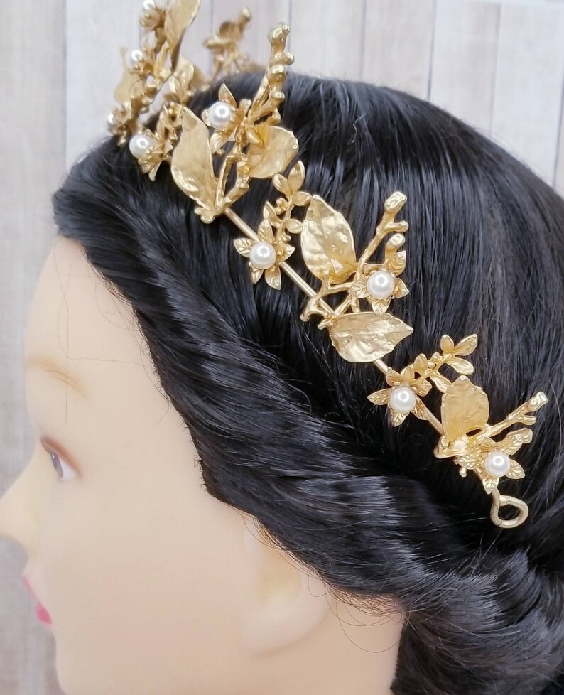 Fast Ship -2.5" Baroque Pearl Matte Gold Crown, Gold Hair Tiara, Gold & Pearl Tiara - Baroque - Sweet 16 Crown - Gold Crown - image 6