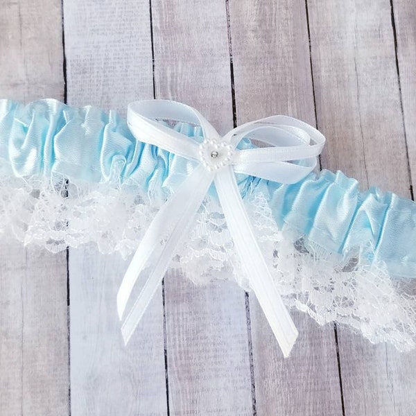 Fast Ship - Something Blue Wedding Lace Garter with Flower - Blue Garters  - Wedding Garters - Turquoise Garters - Flower Garter