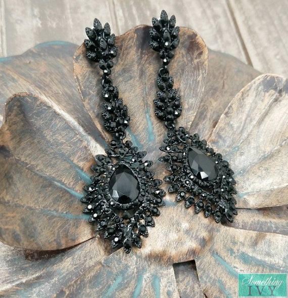 3 Black Drop Earrings Black Chandelier Earrings | Etsy