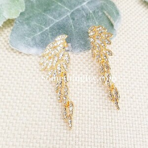 2.5&quot; - Gold Rhinestone Earrings - Angel Wings Chandelier Earrings