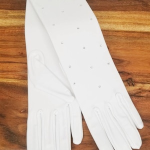 Rhinestone Matte Satin Gloves - Formal Wear Rhinestone Gloves - Costume Gloves with Rhinestones - Long Crystal Gloves - Bridal Gloves