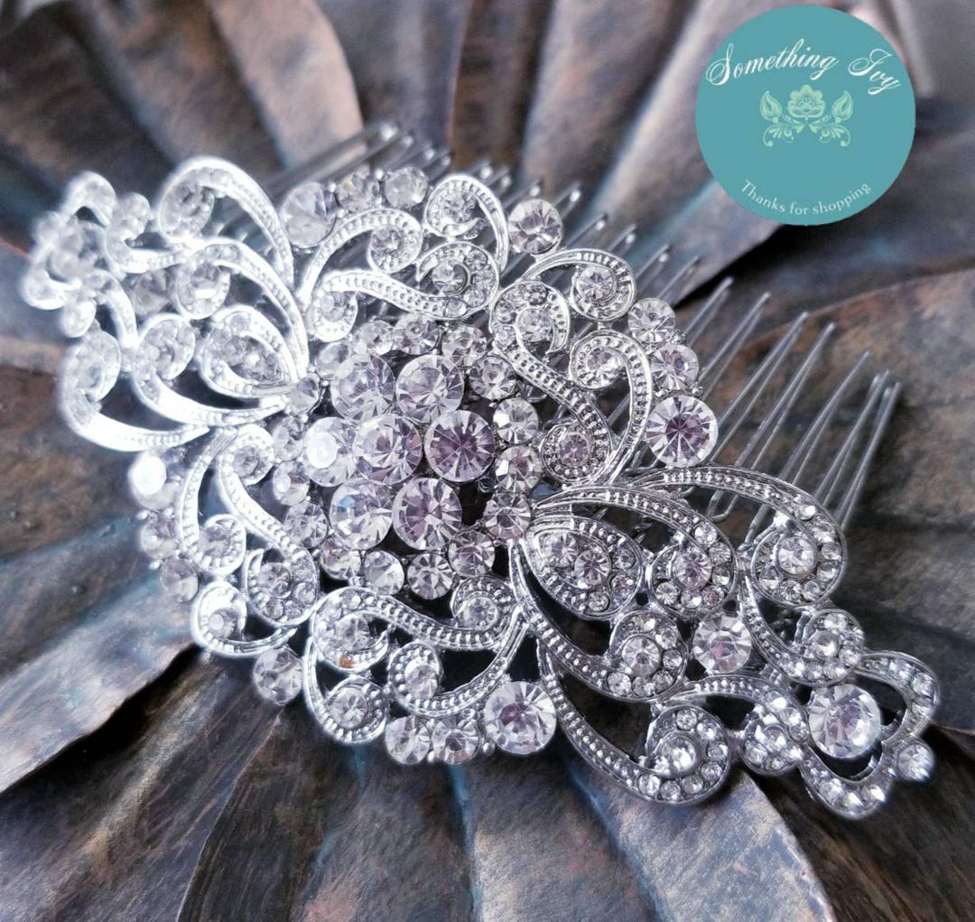 Fast Ship - Antique Silver Crescent Comb - Veil Bridal Combs - Silver ...