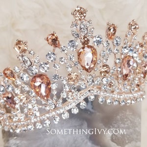 Fast Ship - 2.5&quot; Rose Gold Tiara with Champagne & Amber - Rose Gold High Tiara -  Rose Gold Crown - Crown - Quince Crown Tiara Rose Gold