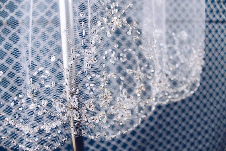 36 Inch Beaded Veil With Bugles Beads Rhinestones Etsy