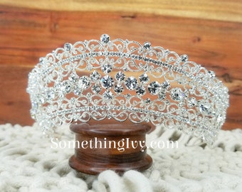 Ship Fast - 2" Silver Crystal Crown - Silver High Tiara - Sweet 16 Silver Crown - Quince Crowns - Wedding Crown - Reign Crowns